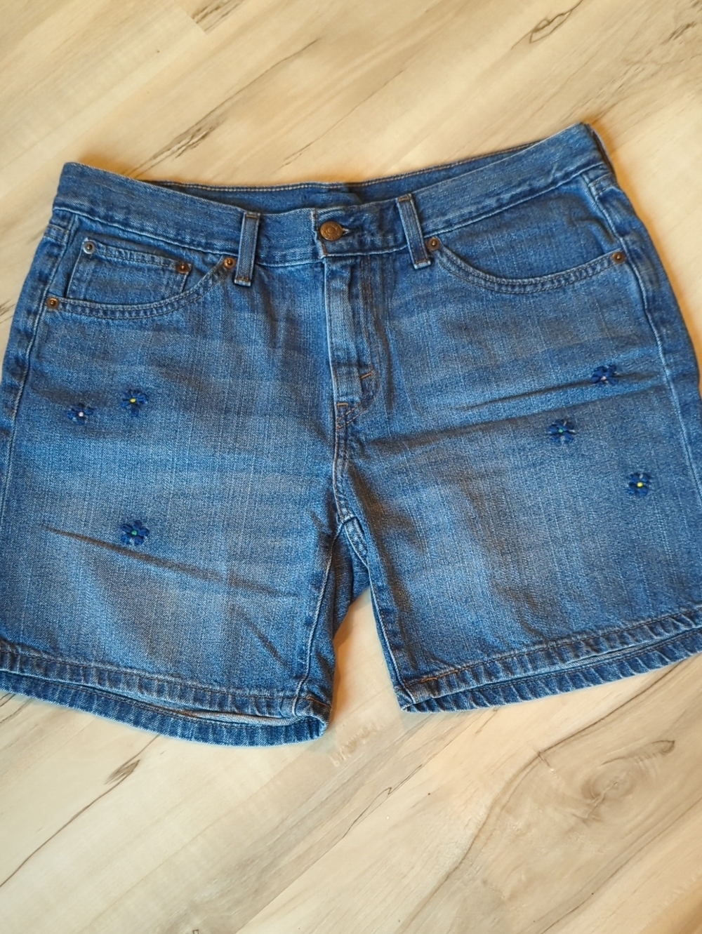 Levi's Blue Denim Shorts with Small Floral Embroidery